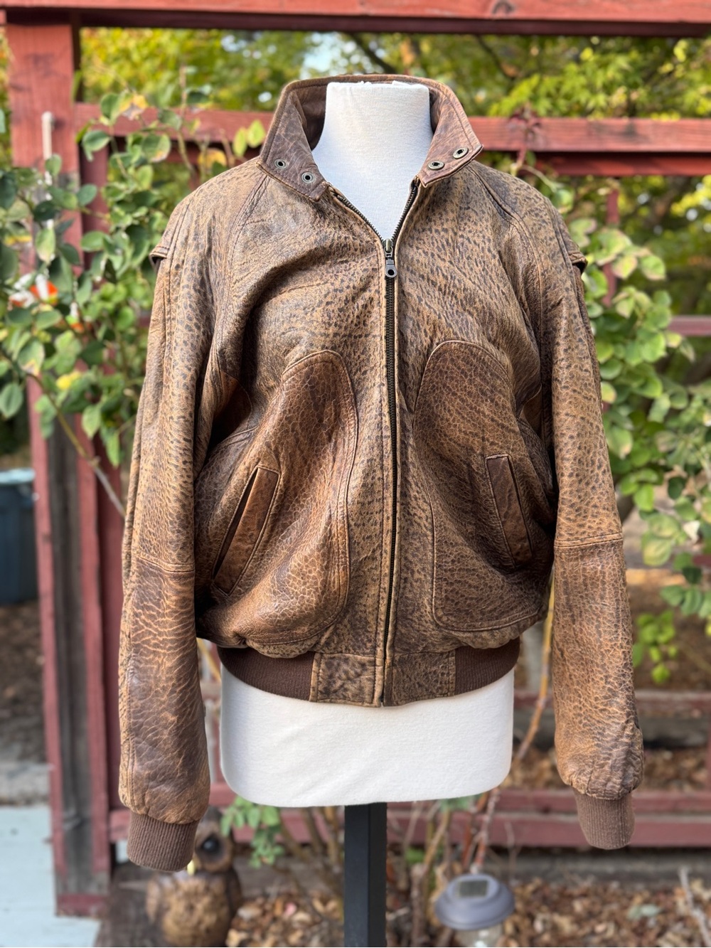 Vintage Brown Leather Bomber Jacket